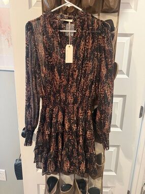 By Together Black Floral Long-Sleeve Tiered Mini Dress